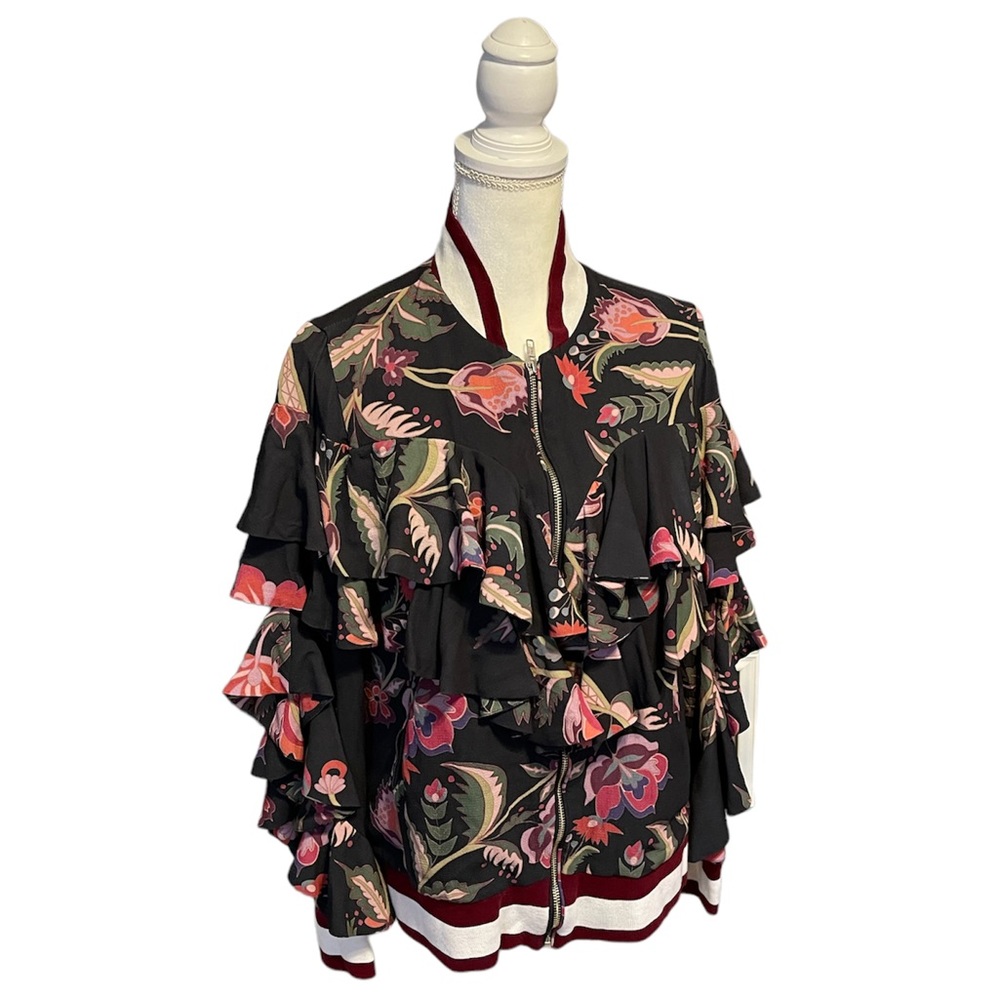 PatBo Fiesta Ruffle Sleeve Floral Polyester Bomber Jacket 4